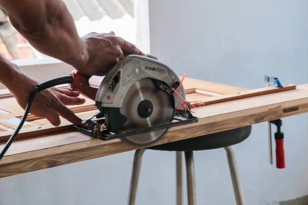 Teak Door Wood Working Tool Prepare Set New House Carpenter — Stockfoto