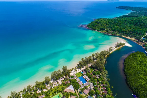 Mořská Pláž Rezident Resortu Kokosové Palmy Letecký Pohled Letní Dovolená — Stock fotografie