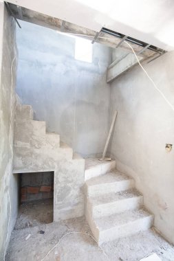 Cement ladder interior building of modern house construction site