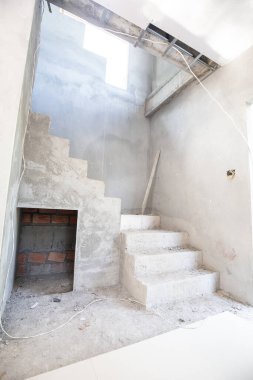 Cement ladder interior building of modern house construction site