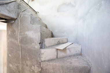 Cement ladder interior building of modern house construction site