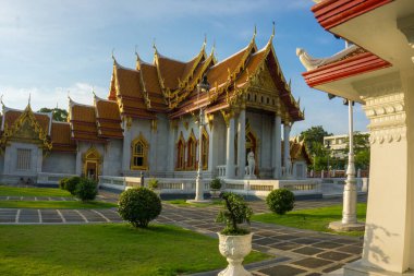 Buddhist temple in Bangkok city sunset sky travel sightseeinng concept Thailand