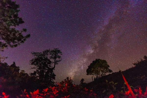 Long Exposure Photograph Beautiful Milkyway Night Sky Mountain — Stock Photo, Image