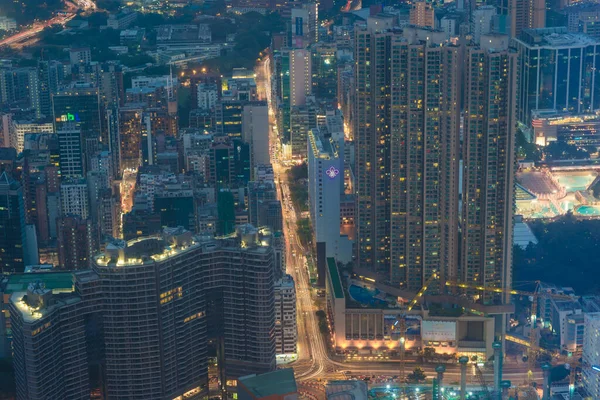 Hong Kong Şehrindeki Gökdelenlerin Iyi Manzarası Perspektif Konsepti Gece Şehir — Stok fotoğraf