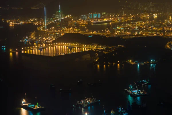 Hong Kong Şehrindeki Gökdelenlerin Iyi Manzarası Perspektif Konsepti Gece Şehir — Stok fotoğraf