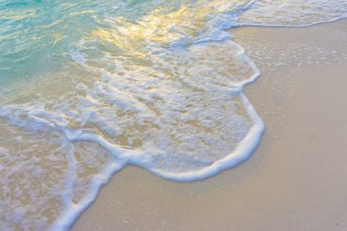 Beyaz kumsalda sakin bir sahil tatili.