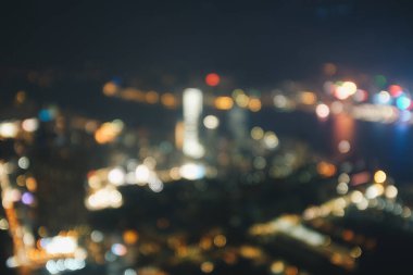 Hong Kong şehir gece görüşü Bokeh, Kowloon bölgesi ile soyut bulanıklaştı