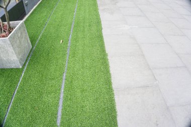 Green grass on cement pathway exterior decoration green grass