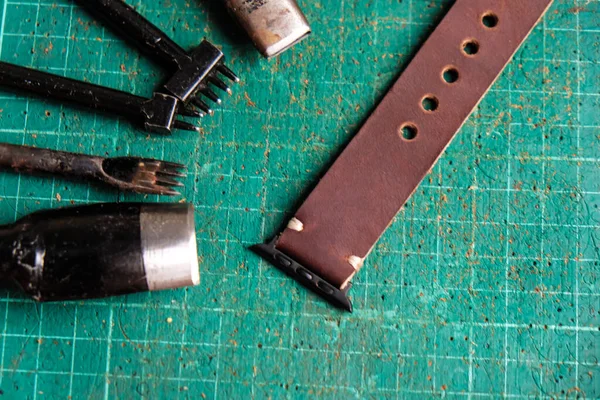 Leather Watch Strap Crafmanship Working Cowhide Strap Diy — Stock fotografie