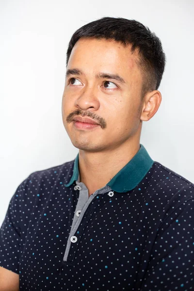 Crazy Smart Mustache Man Posting Half Portrait White Background Fashion — Fotografia de Stock