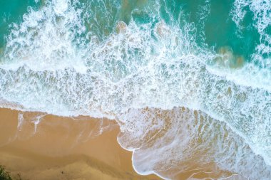 Aerial view sea wave on sand beach turquoise water summer vacation concept Phuket Thailand