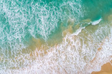Aerial view sea wave on sand beach turquoise water summer vacation concept Phuket Thailand