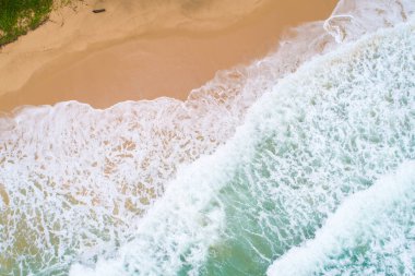 Aerial view sea wave on sand beach turquoise water summer vacation concept Phuket Thailand