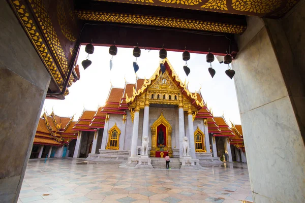 Wat Benchamabophit Temple Marbre Temple Ciel Bleu Avec Nuage Situé — Photo