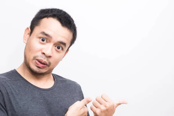 Företag Ung Asiatisk Man Bära Skjorta Visar Hand Med Ansiktsbehandling — Stockfoto