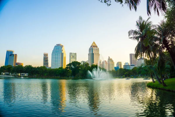 Lumpini Parkında Ağaç Parkı Olan Şehir Binası Bangkok Tayland — Stok fotoğraf