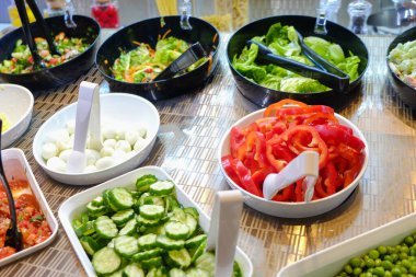 Fresh colorful vegetable and cereal on salad bar in restaurant healthy food