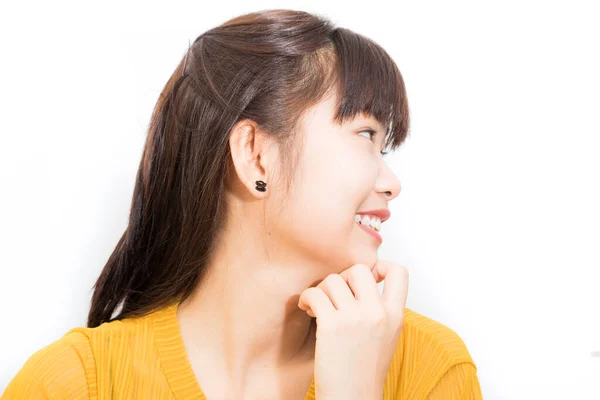 Joyful Asian Cute Women Portrait White Background Smiling Girl — Stock Photo, Image