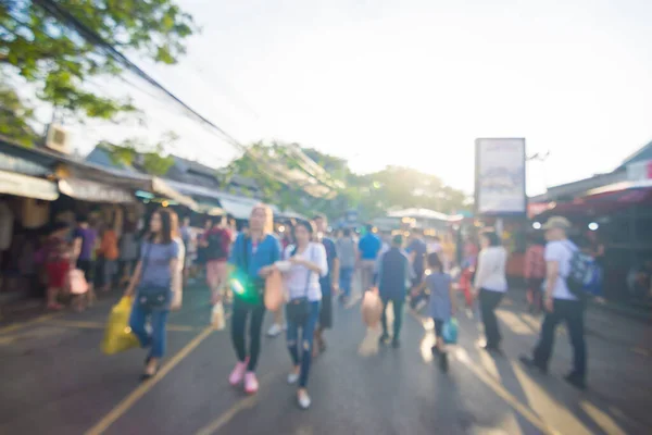 Blurred Crowd Anonymous People Walking Outdoor Street Market Shopping — Stock Photo, Image