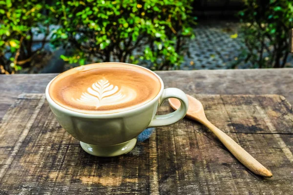Latte Art Coffee Tree Texture Wood Table Background — Stock Photo, Image