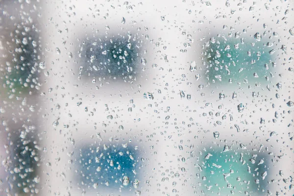 Rain Drop Window Close Weather Sign Condominium Block Background — Stock Photo, Image