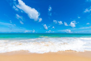 Serenity white snad sea wave beach against blue sky with cloud summer vacation
