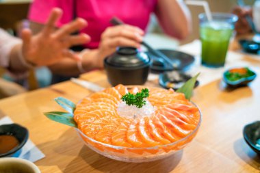 Salmon and Tuna sashimi raw fish in traditional Japanese style, japanese foods sashimi