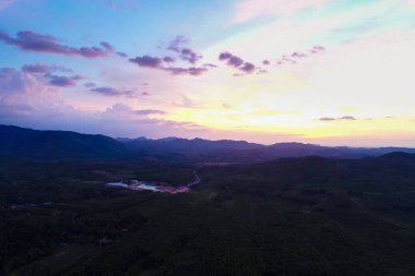 Sunset sky cloud with river mountain nature landscape aerial view