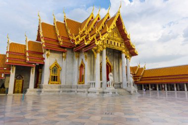 Golden pagoda of marble busshist temple sightseeing in Bangkok city travel Thailand