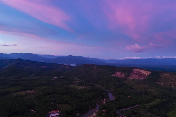 Sunset Sky Cloud River Mountain Nature Landscape Aerial View — Fotografia de Stock
