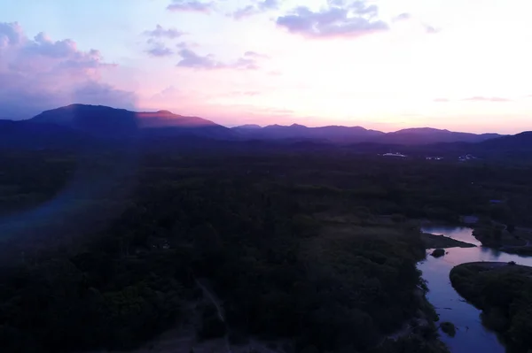 Sunset Sky Cloud River Mountain Nature Landscape Aerial View — Stock fotografie