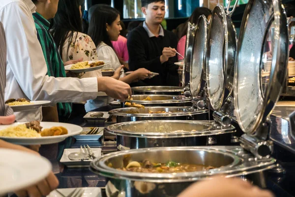 People Hand Grab Buffet Food Seminar Hotel Food Drink Business — Foto de Stock
