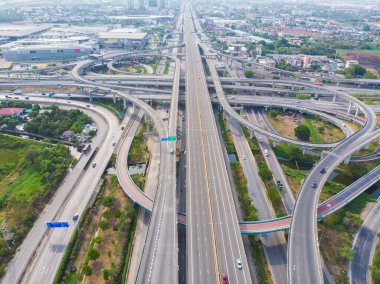 Intersection overpass transport road sunny day in city aerial view