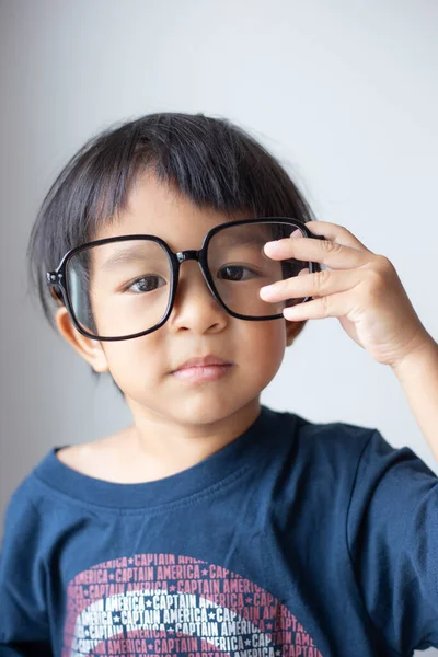 Happy Facial Face Little Boy Big Glasses White Background Funny — Foto Stock