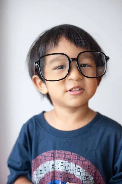 Happy Facial Face Little Boy Big Glasses White Background Funny — Foto Stock
