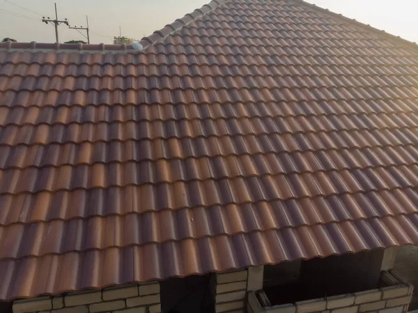 Orange Brown New House Roof Texture Rural Village Real Estate — стоковое фото