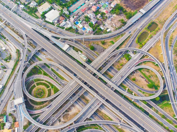 Intersection overpass transport road sunny day in city aerial view