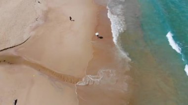Aerial view sea wave beach with white sand summer vacation background 