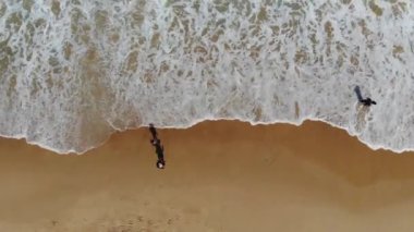Aerial view sea wave beach with white sand summer vacation background 