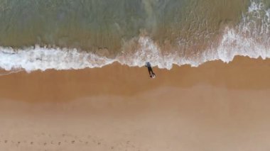 Aerial view sea wave beach with white sand summer vacation background 