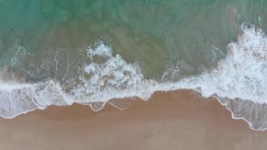 Aerial view sea wave beach with white sand summer vacation background 