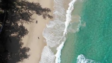 Aerial view sea wave beach with white sand summer vacation background 