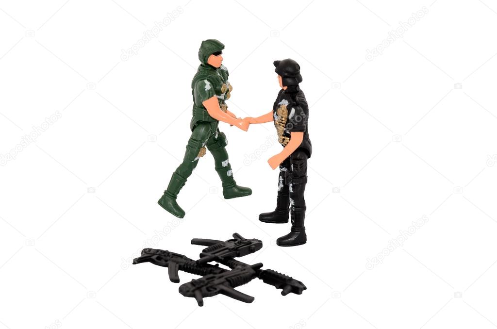 The soldiers shake hands