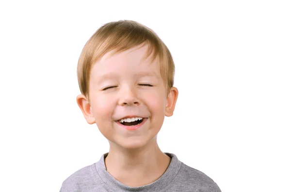 Menino rindo com os olhos fechados — Fotografia de Stock