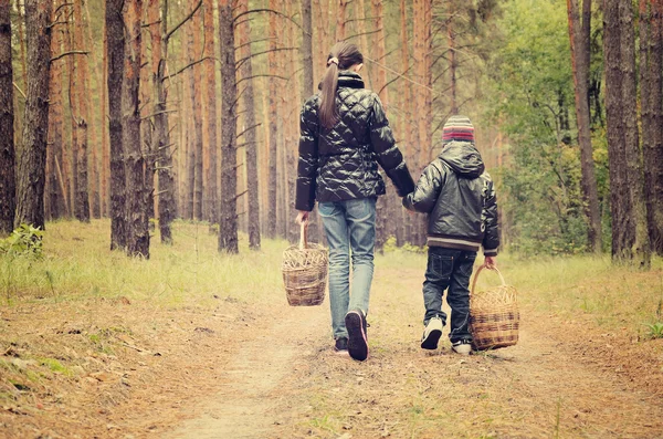 Children go looking for mushrooms tinted vanilla effect — Stock Photo, Image