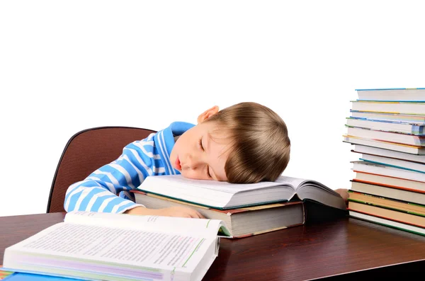 Little boy fell asleep on books — Stock Photo, Image