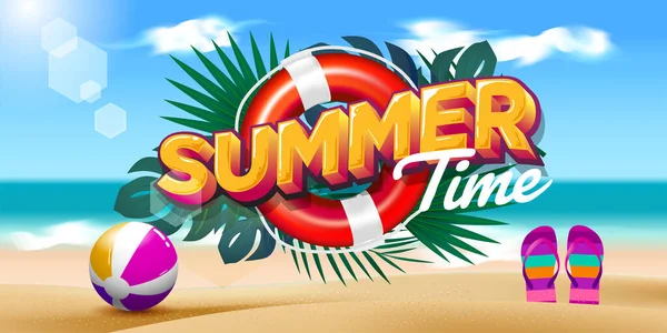 Tropikal yaprakları ve sahil arkaplanı olan yaz çizimleri 