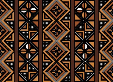 Afrika baskı kumaşı. Vektör Kusursuz Kabile Düzeni. Geleneksel Etnik El Çizim Süslemesi Tasarım Kumaşınız, Halı, Halı, Pareo, Paket