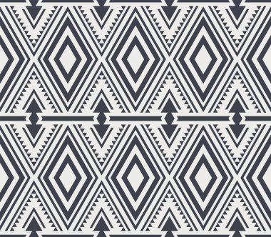 Kusursuz kabile düzeni. Tek renkli Etnik Geometrik Vektör Arkaplanı. Aztek, Maya veya İnka Tarzı