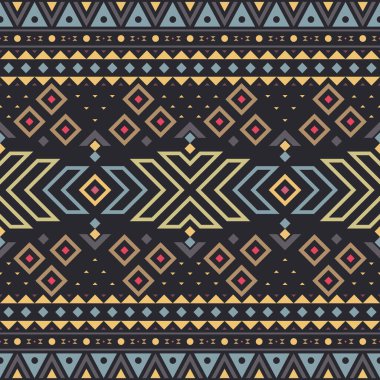 Kusursuz kabile düzeni. Etnik Geometrik Vektör Arkaplanı. Aztek, Maya veya İnka Tarzı